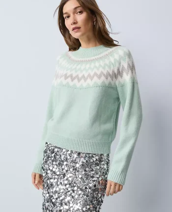 Ann Taylor Sweaters|All Sweaters|Fair Isle Mock Neck Sweater Green Multi
