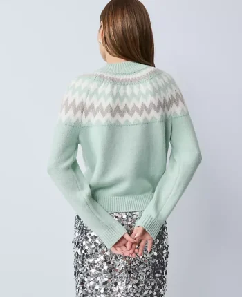Ann Taylor Sweaters|All Sweaters|Fair Isle Mock Neck Sweater Green Multi