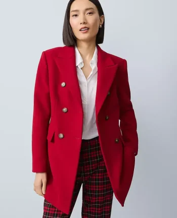 Ann Taylor Jackets And Blazers|Fitted Double Breasted Coat Jewel Red