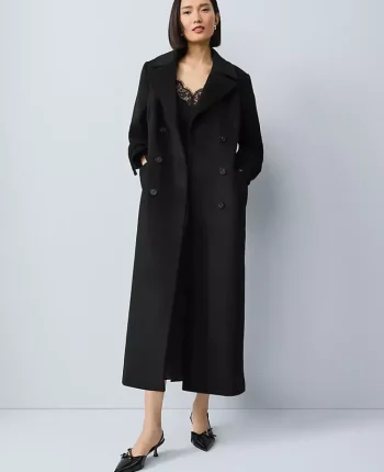 Ann Taylor Jackets And Blazers|Fitted Double Breasted Long Coat Black