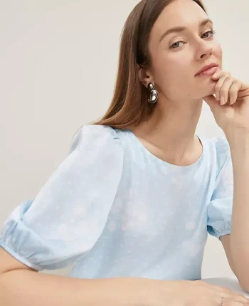 Ann Taylor Tops And Blouses|Floral Boatneck Popover Zephyr Blue B