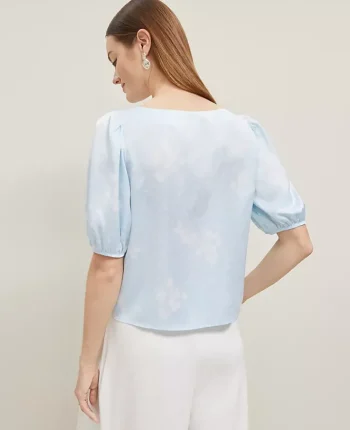 Ann Taylor Tops And Blouses|Floral Boatneck Popover Zephyr Blue B