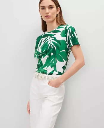 Ann Taylor Tops And Blouses|Floral Crew Neck Tee Leafy Green