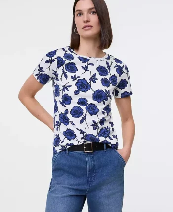 Ann Taylor Tops And Blouses|Floral Crew Neck Tee Electric Periwinkle
