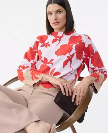 Ann Taylor Sweaters|All Sweaters|Floral Jacquard Sweater Fiery Sunset