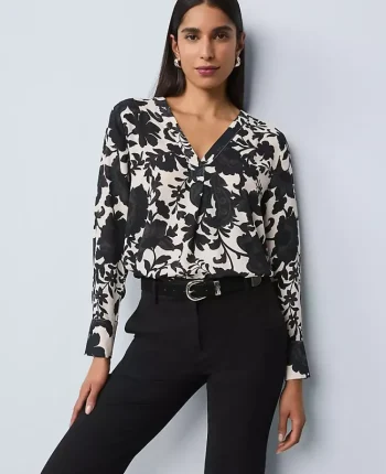 Ann Taylor Tops And Blouses|Floral Mixed Media Top Black