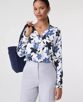 Ann Taylor Tops And Blouses|Floral Pleat Front Top Winter White