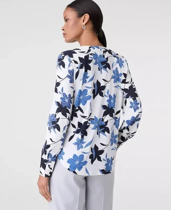 Ann Taylor Tops And Blouses|Floral Pleat Front Top Winter White