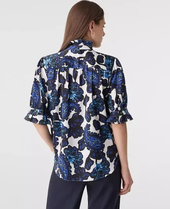 Ann Taylor Tops And Blouses|Floral Ruffle Collar Shirt Night Sky