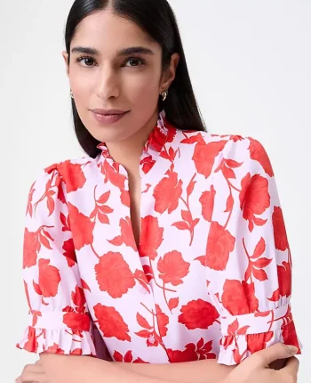 Ann Taylor Tops And Blouses|Floral Ruffle Collar Shirt Fiery Sunset