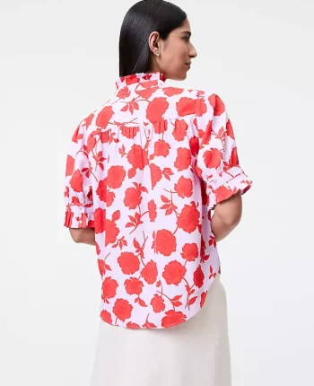 Ann Taylor Tops And Blouses|Floral Ruffle Collar Shirt Fiery Sunset