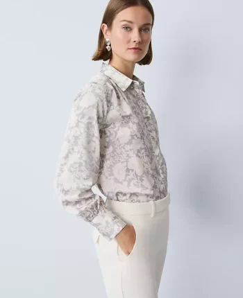Ann Taylor Tops And Blouses|Floral Satin Button Down Shirt Magnesium
