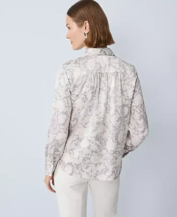 Ann Taylor Tops And Blouses|Floral Satin Button Down Shirt Magnesium