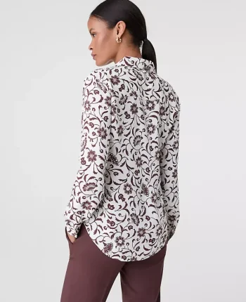 Ann Taylor Tops And Blouses|Floral Satin Essential Shirt Winter Whtie