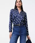 Ann Taylor Tops And Blouses|Floral Satin Essential Shirt Indigo Dusk