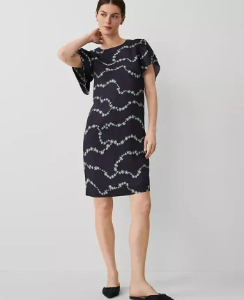 Ann Taylor Dresses|Floral Short Sleeve Shift Dress Night Sky