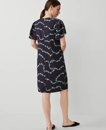 Ann Taylor Dresses|Floral Short Sleeve Shift Dress Night Sky