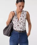 Ann Taylor Tops And Blouses|Floral Sleeveless V-Neck Top Winter Whtie