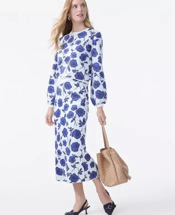 Ann Taylor Skirts|Floral Sweater Pencil Skirt Electric Periwinkle