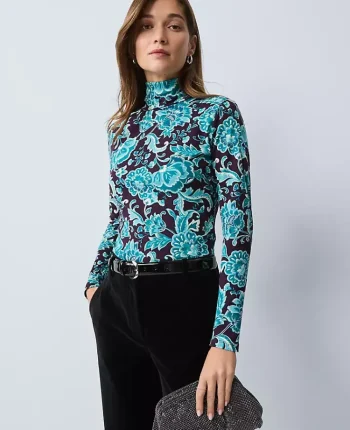Ann Taylor Tops And Blouses|Floral Turtleneck Top Aubergine Dream