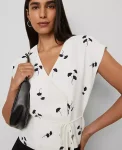 Ann Taylor Tops And Blouses|Floral Wrap Tie Waist Blouse Winter White
