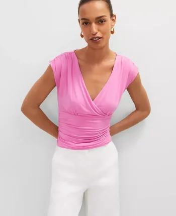Ann Taylor Tops And Blouses|Gathered V-Neck Top Pink Orchid