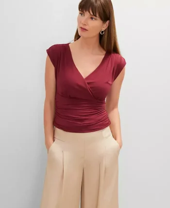 Ann Taylor Tops And Blouses|Gathered V-Neck Top Moroccan Red