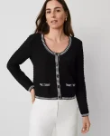 Ann Taylor Sweaters|All Sweaters|Geo Stitch Sweater Jacket Black/White Multi