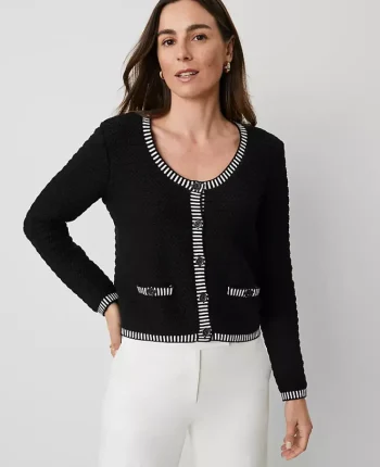 Ann Taylor Sweaters|All Sweaters|Geo Stitch Sweater Jacket Black/White Multi