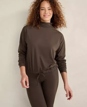 Ann Taylor All Weekend|Haven Well Within Balance Funnel Neck Top Chocolate