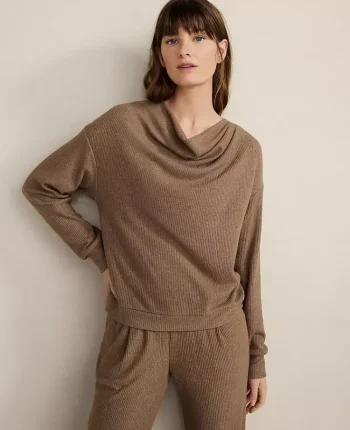 Ann Taylor All Weekend|Haven Well Within Brushed Rib Knit Drape Neck Top Driftwood