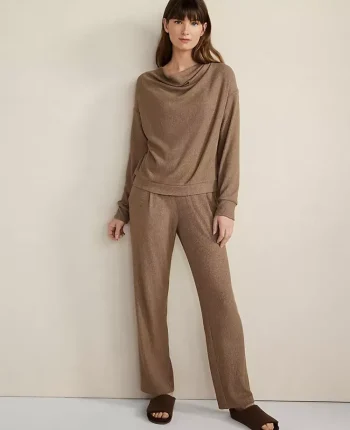 Ann Taylor All Weekend|Haven Well Within Brushed Rib Knit Drape Neck Top Driftwood