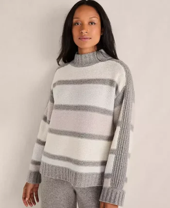 Ann Taylor All Weekend|Haven Well Within Cashmere Striped Mockneck Sweater Fresh Cream