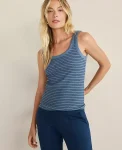 Ann Taylor All Weekend|Haven Well Within Essential Organic Cotton Delicate Stripe Scoop Neck Tank Twilight Blue Heather