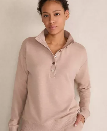 Ann Taylor All Weekend|Haven Well Within Fleece Johnny Collar Henley Desert Clay Heather