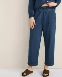 Ann Taylor All Weekend|Haven Well Within Indigo Washed Cotton Fleece Straight Leg Pants Dark Wash