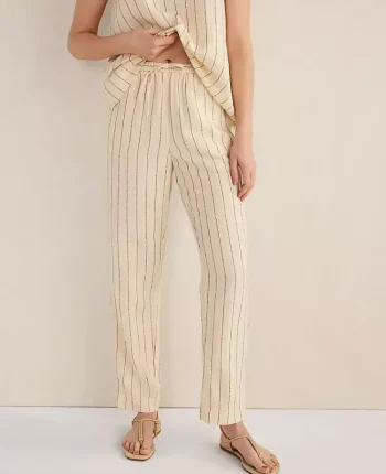Ann Taylor All Weekend|Haven Well Within Linen Blend Dobby Stripe Pants Ivory