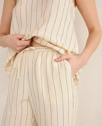 Ann Taylor All Weekend|Haven Well Within Linen Blend Dobby Stripe Pants Ivory