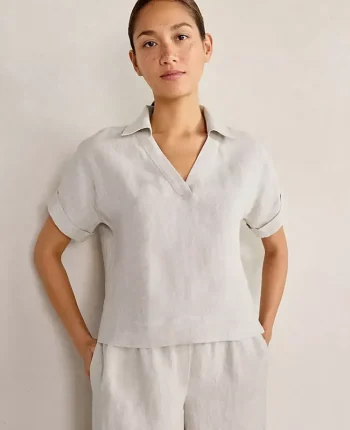 Ann Taylor All Weekend|Haven Well Within Linen Polo Top Oatmeal