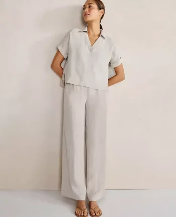 Ann Taylor All Weekend|Haven Well Within Linen Polo Top Oatmeal
