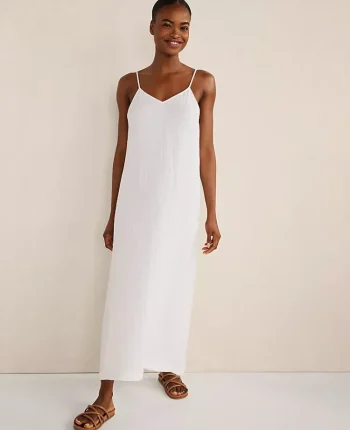 Ann Taylor All Weekend|Haven Well Within Organic Cotton Gauze V-Neck Midi Dress White