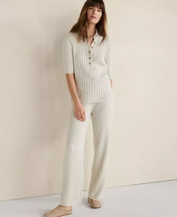 Ann Taylor All Weekend|Haven Well Within Organic Cotton Ribbed Straight Leg Pants Full Moon Grey