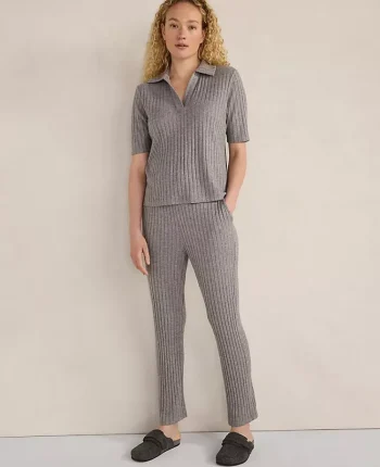 Ann Taylor All Weekend|Haven Well Within Wide Rib Knit Tapered Pants Fog Grey Heather