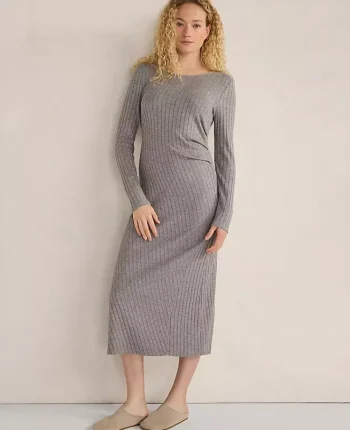 Ann Taylor All Weekend|Haven Well Within Wide Rib Knit Drapey Maxi Dress Fog Grey Heather