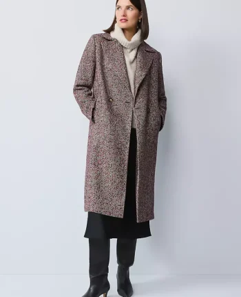 Ann Taylor Jackets And Blazers|Herringbone Double Breasted Long Coat Red/Purple Multi