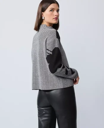 Ann Taylor Pullover Sweaters|Herringbone Floral Jacquard Sweater Black