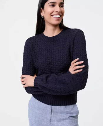 Ann Taylor Sweaters|All Sweaters|Honeycomb Cable Crew Neck Sweater Night Sky