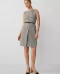 Ann Taylor Dresses|Houndstooth Pleat Front Belted Sheath Dress Neutral Multi