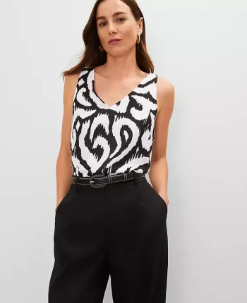 Ann Taylor Tops And Blouses|Ikat Mixed Media Shell Black