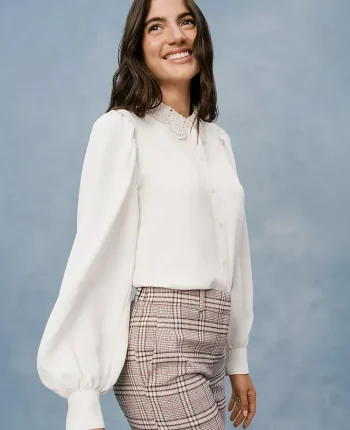 Ann Taylor Tops And Blouses|Lace Collar Blouson Sleeve Shirt Winter White